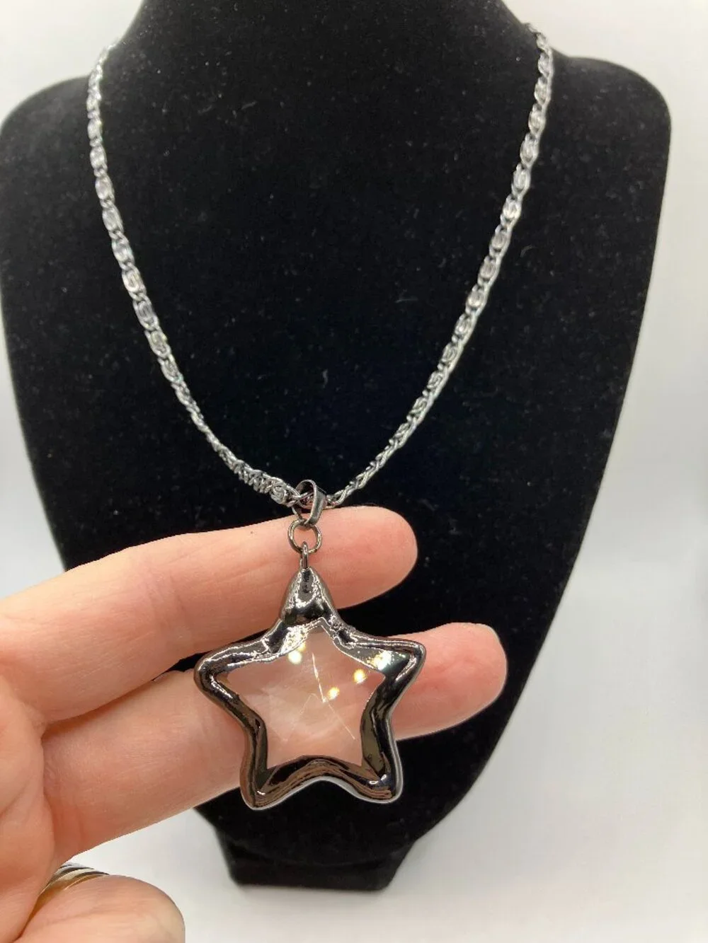 Star Glass Pendant + Gunmetal Stainless Steel 27-inch adjustable Chain NEW
